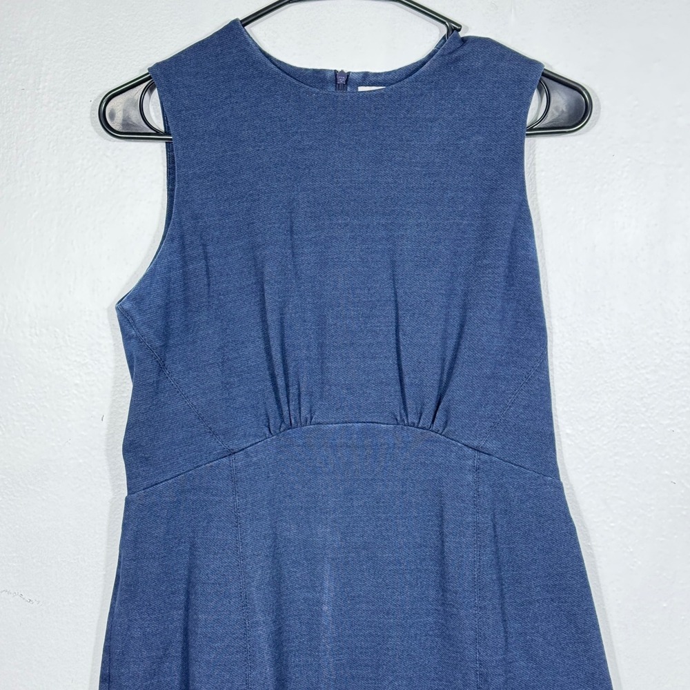 M.M. LaFleur Blue Sleeveless Empire Waist‎ Sheath Dress 6 Cotton Stretch Career - Picture 3 of 12